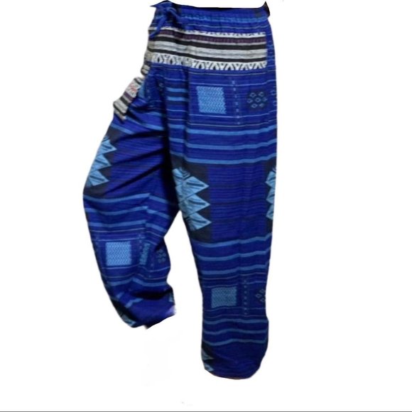 Women's Blue and White Tribal Patterns Elastic Wast Trousers - Picture 1 of 1